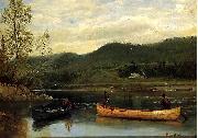 Albert Bierstadt Men in Two Canoes oil on canvas